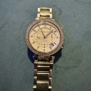 Michael Kors Silver Chronograph Watch with Crystal Details